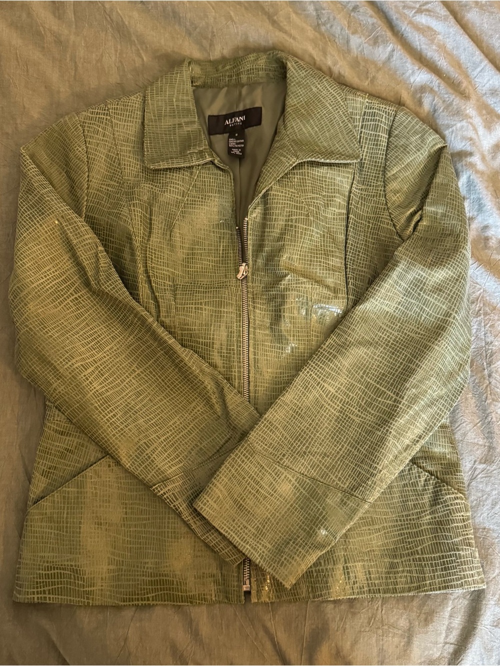 Alfani Olive Green Zip-Front leather Jacket